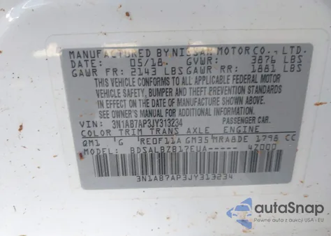 2018 Nissan Sentra S из США, поврежденный, VIN 3N1AB7AP3JY313234